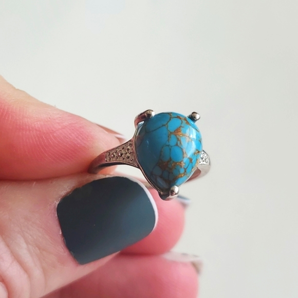DJoy Tear Drop Natural Tourquoise Sterling Silver 925 Ring Stamped Size 6 D'Joy - Picture 2 of 7